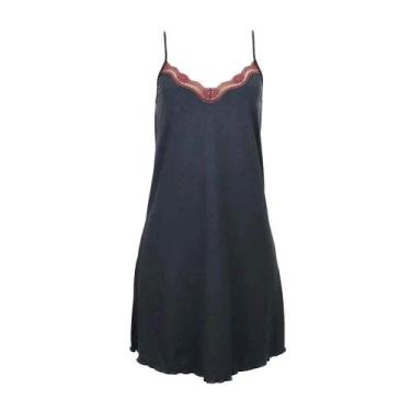 Imagem de Camisola Cecile Microfibra em Renda Feminina 030449 Cor:PretoTamanho:4