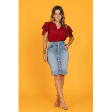 Imagem de Saia feminina Jeans Reta Botões Frontais Tatiana - Pikuxa, 38