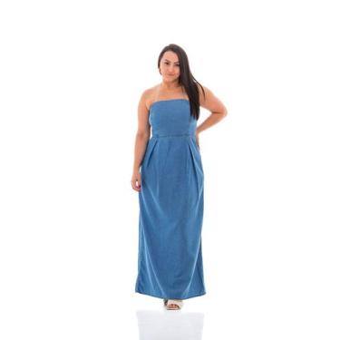 Imagem de Vestido Jeans Feminino Arauto sem alça, Azul médio, P