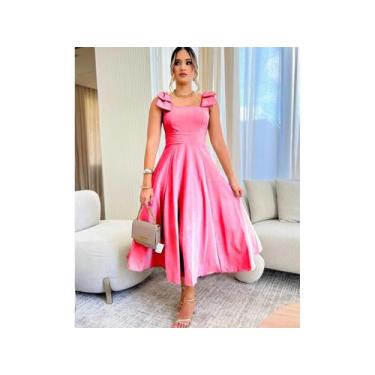 Imagem de Vestido Longo de Linho Forrado com lacinho no Ombro Bojo - Dinamotion,