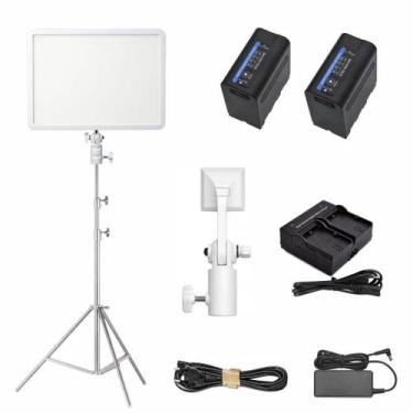 Imagem de Kit Painel Led Godox Com Carregador Duplo 2 Baterias + Tripé 2Mts Inox