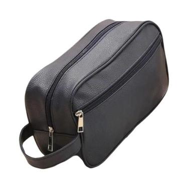 Imagem de Bolsa De Cosméticos Masculina De Grande Capacidade Em Couro PU Com Zíp