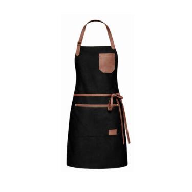 Imagem de Avental Preto Couro Marrom Barista Barbearia Chef Cozinha 1un - CASA C