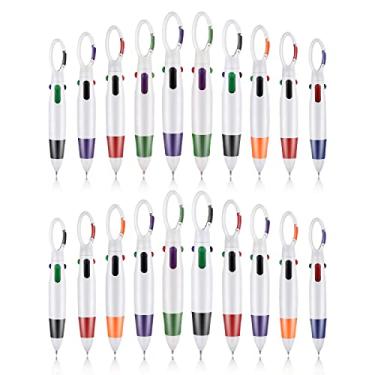 Imagem de Canetas de transporte retráteis, 20 canetas esferográficas multicoloridas 4 em 1, canetas retráteis multicoloridas de 1,0 mm com mosquetão canetas esferográficas para presente para escritório, material escolar, estudantes, adultos, crianças, enfermeiras