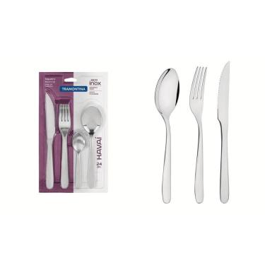 Imagem de Faqueiro Tramontina Havaí em Aço Inox com Facas para Churrasco Acabamento em Brilho 24 Peças Tramontina