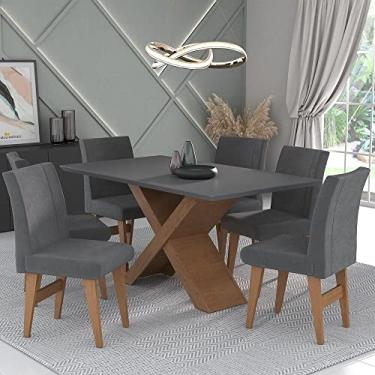 Imagem de Conjunto Mesa de Jantar 160 cm com 6 cadeiras Lisboa Multimóveis Ex1008 Madeirado/grafite
