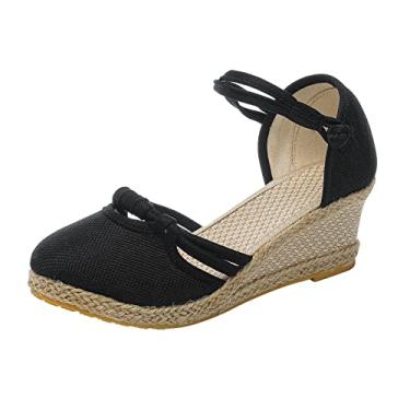 Imagem de Chinelo feminino casual verão moda fivela tira no tornozelo chinelos para mulheres dedo aberto dedo plano sandálias femininas, Preto, 8