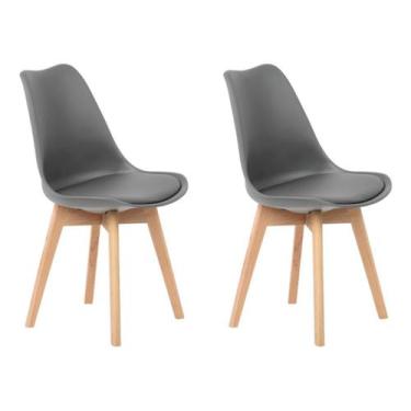 Imagem de Kit 2 Cadeiras Jantar Eames Wood Leda Design Estofada Cinza - Soffi