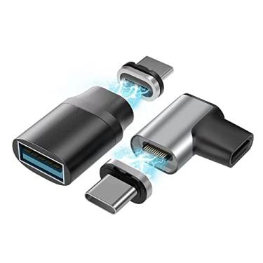 Imagem de AUCON Adaptador USB C para USB Conector magnético + Adaptador magnético USB C de ângulo reto PD 100W Transferência de dados compatível com dispositivos MacBook Pro/Air/Tipo C