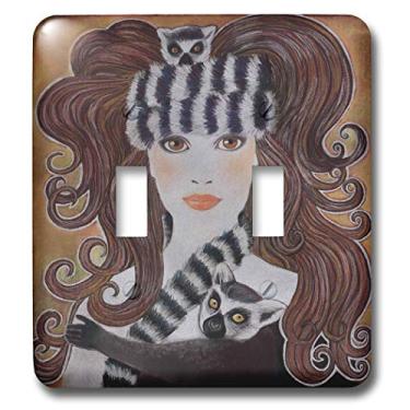 Imagem de 3dRose lsp_23279_2 Arte estilizada Lêmures selvagem animal Madagascar chapéu feminino extravagante pintura pastel interruptor duplo