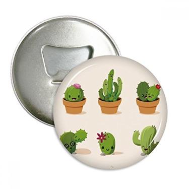 Imagem de Ilustração de cactos suculentas em vaso abridor de garrafa ímã de geladeira emblema multifuncional