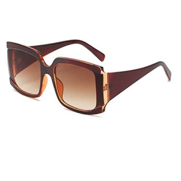 Imagem de Óculos de Sol Quadrados Grandes Brancos Rosa para Mulheres Óculos de Sol com Gradiente de Armação Grande Feminino Sombra Uv400, Chá, Tamanho Único