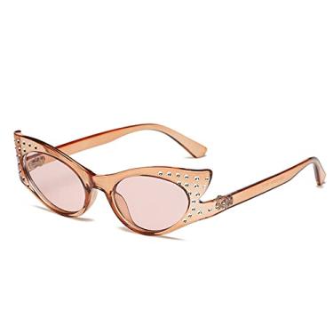 Imagem de óculos de sol cat eye femininos banhados a diamante óculos de sol de armação pequena óculos de lentes marinhas óculos de sol all-match, 5, tamanho único