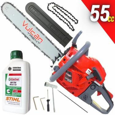 Imagem de Motosserra Profissional á Gasolina Vulcan VSL550P 2 Tempos 55CC 3HP Com Sabre 18`` Partida Fácil com Arranque de Mola Retrátil + Óleo Castrol Sthil