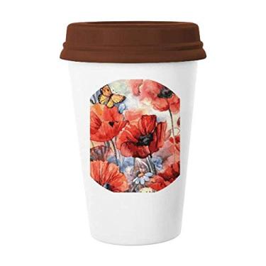 Imagem de Caneca colorida de borboleta com flores Caneca de café bebendo vidro cerâmica copo tampa