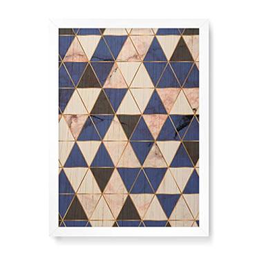 Imagem de Arte Maníacos Quadro Decorativo em Madeira Triangulos Mármore Azul - 23x16,25cm (Moldura caixa em laca branca)