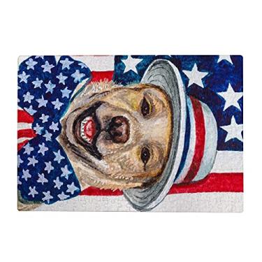 Imagem de ColourLife Quebra-cabeça de arte para presente para adultos, adolescentes, cães patrióticos e bandeira americana, jogos de quebra-cabeça de madeira, 300/500/1000 peças, multicolorido