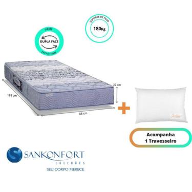 Imagem de Colchão Sankonfort Protege Ortopédico Solteiro 88x188x22 + 1 Travesseiro Fibra