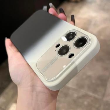 Imagem de Capa de telefone de silicone líquido gradiente colorido para iPhone 14 Pro Max 13 12 Proteção de lente de vidro doce Capa traseira macia à prova de choque, branco preto, para iPhone 14