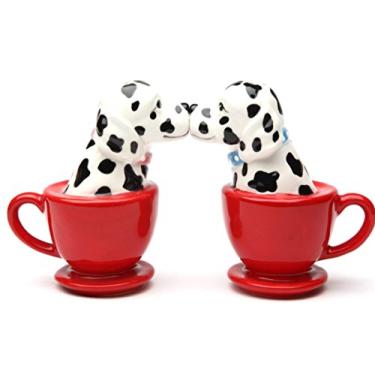 Imagem de Pacific Giftware Kissing Dálmata Dogs in Tea Cup Conjunto magnético de saleiro e pimenteiro de 9,5 cm de altura