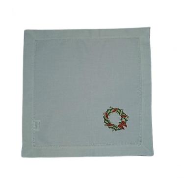 Imagem de Guardanapo De Linho Natal Branco Bordado Com Quirlandinha 45x45 Cm
