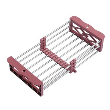 Imagem de Escorredor de pratos sobre a pia escorredor de pratos rack de drenagem escorredor de pratos escorredor de talheres metal inoxidável telescópico aço inoxidável estável e durável (vermelho, 28,5 x 22 x