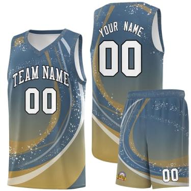 Imagem de Camiseta de basquete personalizada - Número do nome do time personalizado uniforme esportivo para homens mulheres jovens, Cinza claro e cáqui - 32, One Size