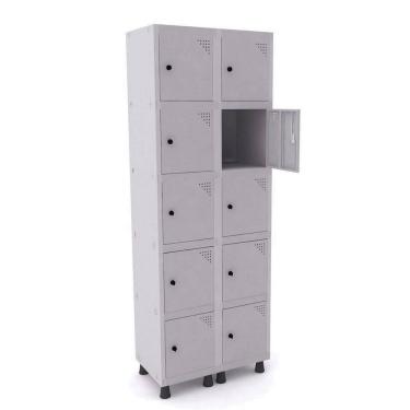 Imagem de Roupeiro Em Aço 10 Portas Pequenos Cinza Com Tranca Para Cadeado - Pandin
