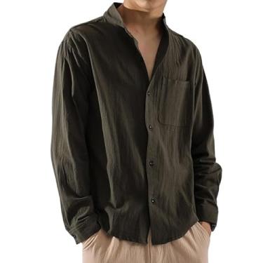 Imagem de TEMKIN Camisa masculina de linho de manga longa seção fina masculina jaqueta masculina, Preto, GG