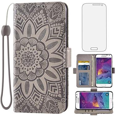 Imagem de Capa de telefone para Samsung Galaxy S4 Mini com protetor de tela de vidro temperado e carteira de couro floral flip capa com suporte para cartão de crédito acessórios para celular Gaxaly S 4 Mini