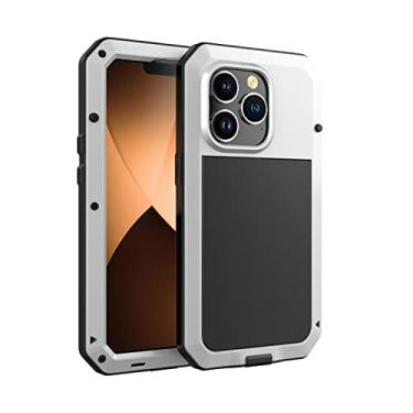 Imagem de Capa para iPhone 14 Pro Max, capa protetora de corpo inteiro Marrkey 360 resistente à prova de choque [Tough Armour], capa de metal de liga de alumínio com protetor de tela integrado de silicone para iPhone 14 Pro Max de 6,7 polegadas - Prata