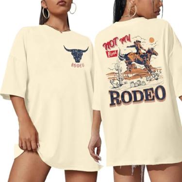Imagem de Camisetas femininas Rodeo Cowgirl Outfits: Not My First Rodeo Western Camisetas vintage com estampa de caveira de vaca camisetas grandes, Damasco, G