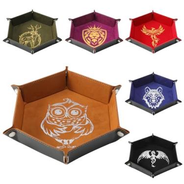 Imagem de Grajar 6 bandejas de dados DND com estampa de animais para jogos de mesa RPG D&D – caixa de armazenamento dobrável de couro sintético e veludo