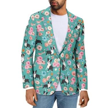 Imagem de Sprowallow Blazer masculino casual slim fit um botão elegante casaco esportivo lapela entalhada terno de negócios blazers jaqueta outono, Flower Dog, XX-Large