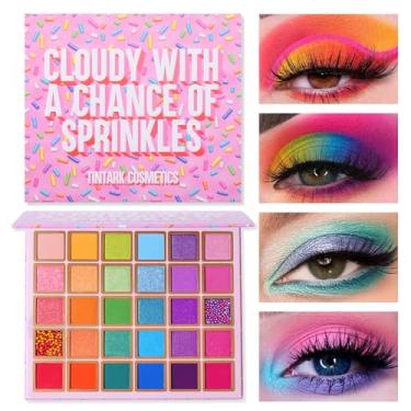 Imagem de TINTARK Cloudy with a Chance of Sprinkles, Paleta de 30 Cores de Sombra de Olhos, Maquiagem de Pérola Cintilante Mate Metálica, Sombra de Neon Colorida para Mulheres Meninas, Pó Brilhante Altamente Pigmentado para o Rosto, Sem Talco