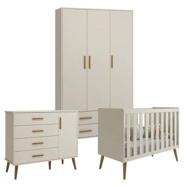 Imagem de Quarto de Bebê Isis 3 Portas Areia Acetinado - Reller