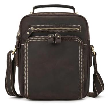 Imagem de Bolsas e bolsas masculinas pequenas, mini bolsa carteiro de couro genuíno e bolsa de ombro para homens com muitos bolsos com zíper, bolsa masculina 9501 marrom escuro, Marrom