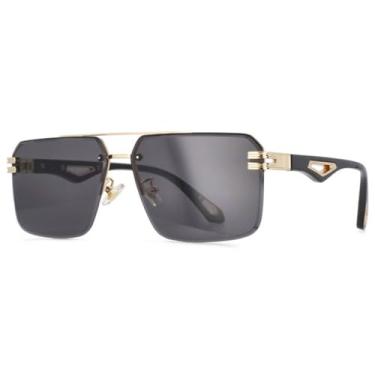 Imagem de Moda sem aro óculos de sol masculino simples oco para fora perna óculos de sol trabalho condução lazer uv400, ouro preto, tamanho único