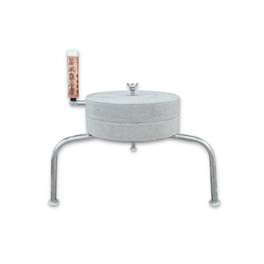 Imagem de Moedor de pedra manual, moedor de pedra azul, moedor manual, moinho antigo para mão, adequado para grãos, feijões e cevada. A pedra de moer tem 17 cm de diâmetro. Suporte de aço inoxidável, cabo de