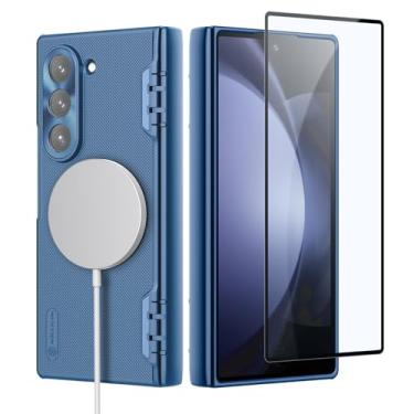 Imagem de Nillkin Capa magnética para Galaxy Z Fold 6 com proteção de dobradiça, protetor de tela integrado, compatível com Magsafe, capa protetora de celular slim fit para Samsung Galaxy Z Fold 6, azul