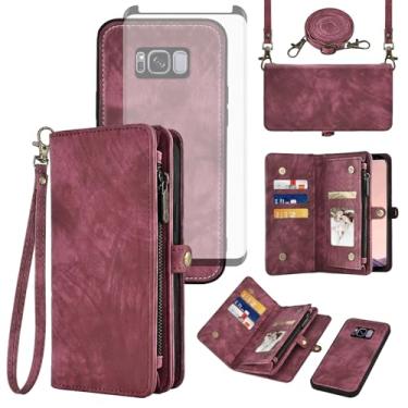 Imagem de Asuwish Capa de celular para Samsung Galaxy S8 Plus carteira com zíper destacável com protetor de tela de vidro temperado alça transversal flip suporte para cartão S8plus S 8 8plus 8S Edge S8+