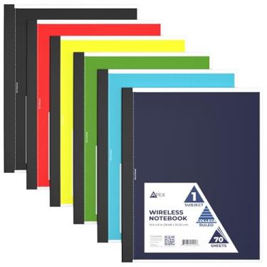 Imagem de E-CLIPS USA Caderno sem espiral, 1 matéria, caderno pautado na faculdade, caderno de diário, cadernos a granel, material escolar, bordas perfuradas, 6 cores, 70 folhas (6, pautadas na faculdade)