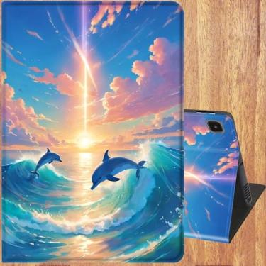 Imagem de Capa para Samsung Galaxy Tab A7 Lite 22.1 cm versão 2021 (modelo: SM-T220/T225/T227), suporte de vários ângulos de visualização com hibernar/despertar automático, golfinhos ao luar