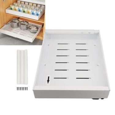 Imagem de Organizador de Gabinete Removível Expansível, 3 Trilhos Laterais Deslizantes de Aço Carbono Gaveta do Armário Removível Prateleiras Removíveis Descascadas e Coladas Gavetas