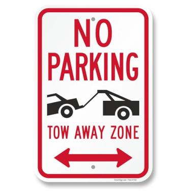 Imagem de SmartSign Placa de área de reboque sem estacionamento de 45,7 x 30,5 cm com seta bidirecional, composto de alumínio de 120 mm (ACM), material reflexivo de grau de engenheiro, vermelho/preto/branco,