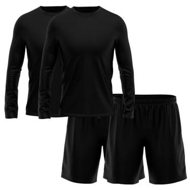 Imagem de Kit 2 Short Preto + 2 Camisetas Masculina Manga Longa Segunda Pele Esporte Treino-Masculino
