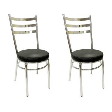 Imagem de Kit 2 Cadeiras de Cozinha Redonda com Reforço Cromada Assento Grosso P