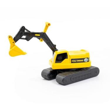 Imagem de Carrinho de Brinquedo Escavadeira Poli Obras da Poliplac, Amarelo