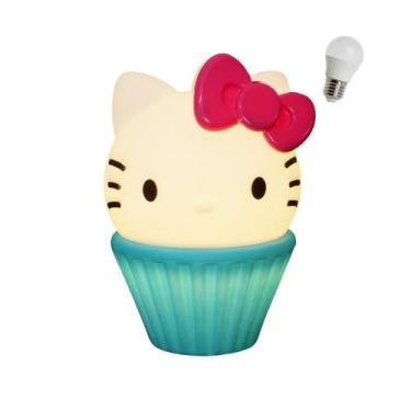 Imagem de Luminária Infantil Hello Kitty Cupcake Kawaii Turquesa com Lâmpada LED