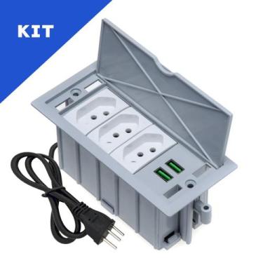 Imagem de Kit Caixas De Tomadas 4 Blocos Basculante 3Tom 20A 2USB 4.9A - CONNECT